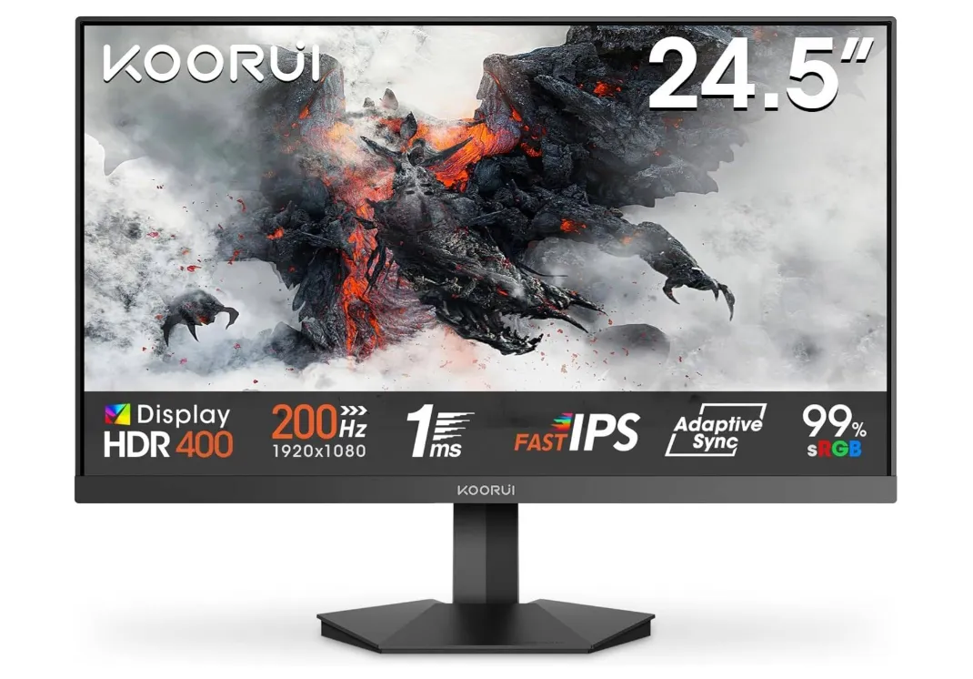 KOORUI G2511P Gaming Monitor, 25" IPS Display, FHD Resolution, 200Hz Refresh Rate, 1ms (MPRT) Response Time, Adaptive Sync Technology, 16.7m Color Display, Black | G2511P