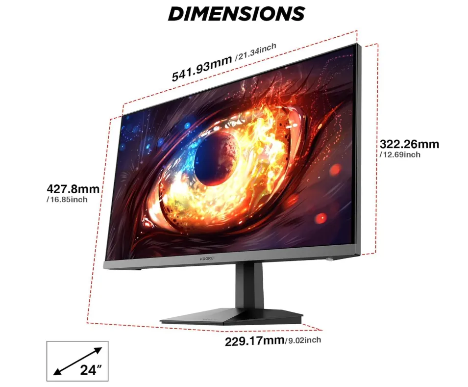 KOORUI Gaming Monitor 24-inch IPS FHD 1080p, 200Hz 1ms HDR400 90% DCI-P3 Color Gamut, Adaptive Sync Ultra Slim Frame, VESA Mountable, HDMI x 2, DisplayPort, Black, G2411P 4