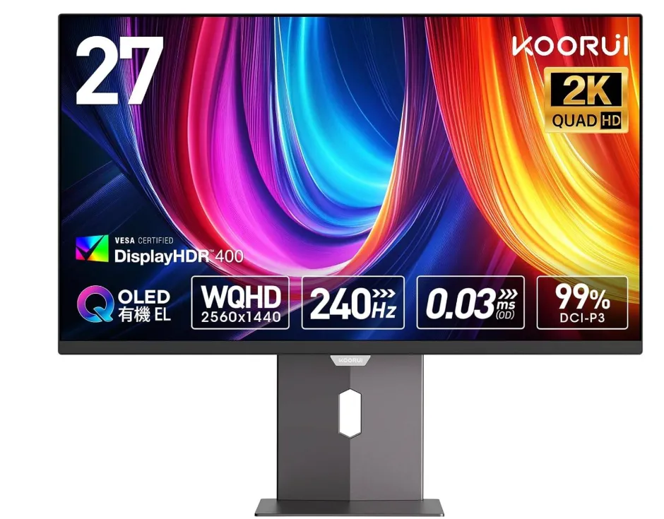 KOORUI S2721X0 Monitor, 27" QD-OLED Display, QHD Resolution, 240Hz Refresh Rate, 0.03ms (GtG) Response Time, AMD FreeSync Premium Technology, Black | S2721XO