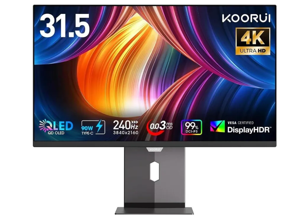 KOORUI S3241XO Monitor, 32" QD-OLED Display, 4K UHD Resolution, 240Hz Refresh Rate, 0.03ms (GtG) Response Time, AMD FreeSync Premium Technology, Black | S3241XO