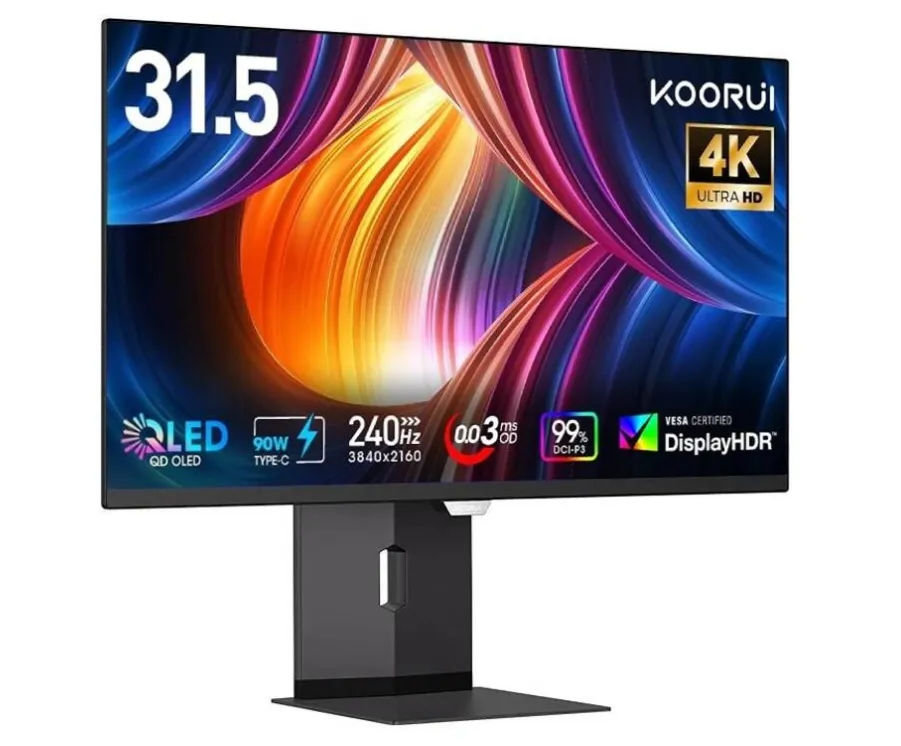 KOORUI S3241XO Monitor, 32" QD-OLED Display, 4K UHD Resolution, 240Hz Refresh Rate, 0.03ms (GtG) Response Time, AMD FreeSync Premium Technology, Black | S3241XO