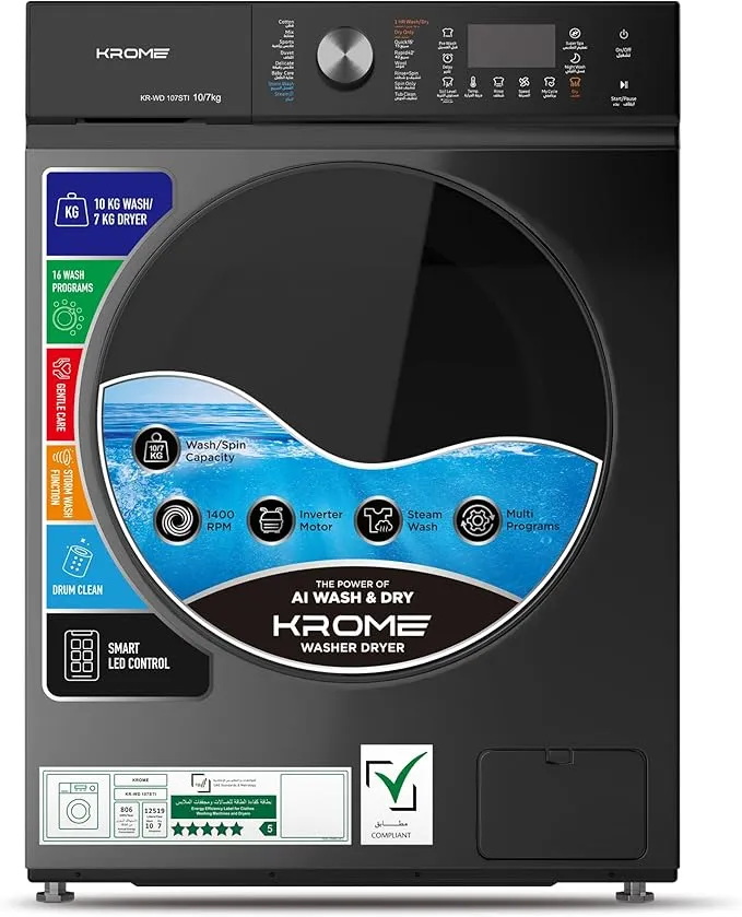 Krome 10K/7KG Front Load Washing Machine – KR-WD107STI