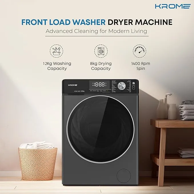 Krome 12KG/8KG Front Load Washing Machine – KR-WD128STI 3