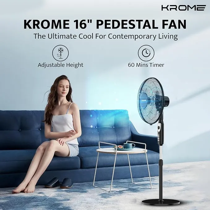 "Krome 16"" Stand Fan – Black – KR-PF16WT"