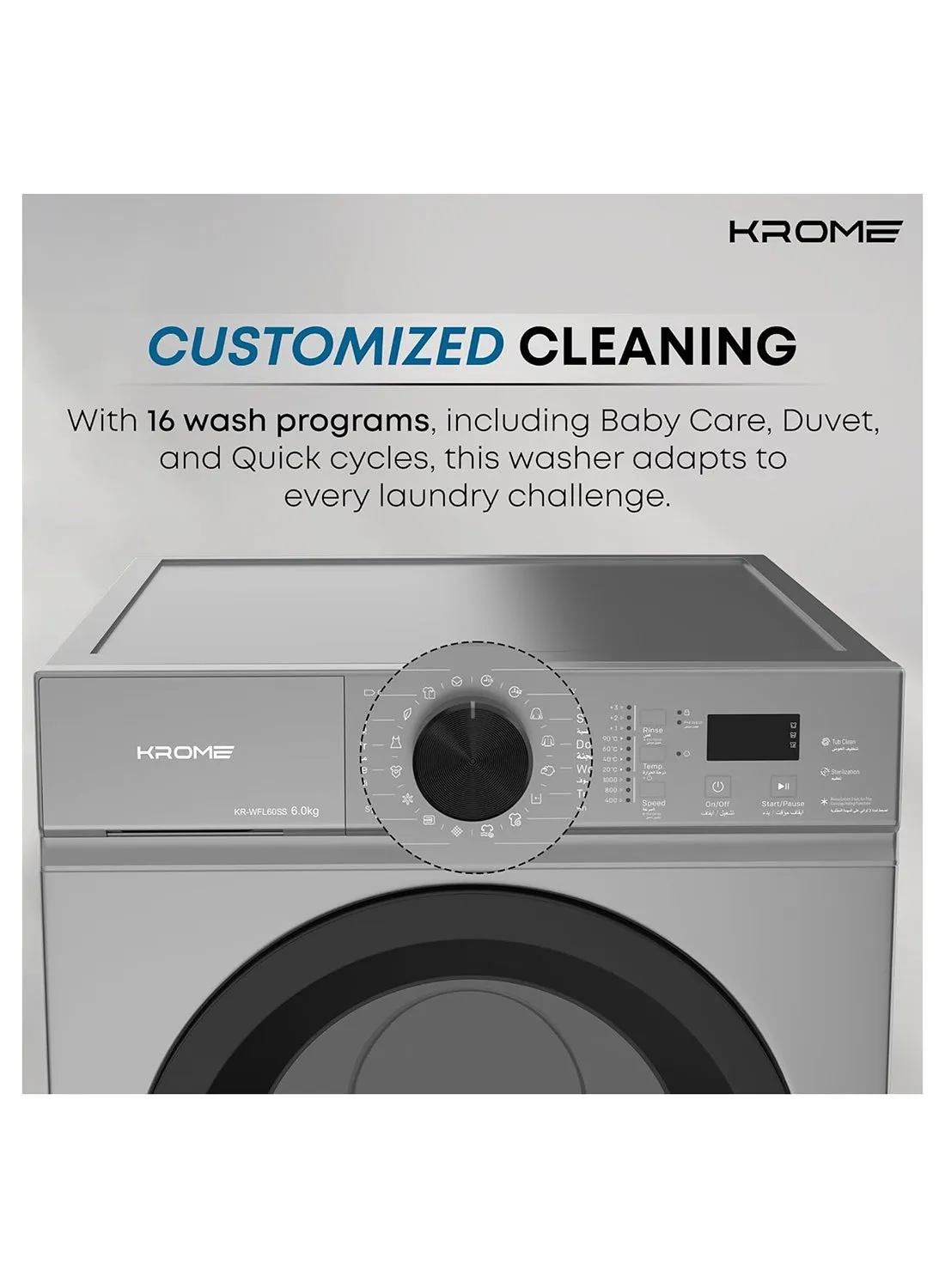 Krome 6 Front Load Washing Machine – KR-WFL60SS 3