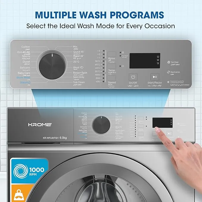 Krome 6KG Inverter Front Load Washing Machine – Silver – KR-WFL60TSI1 3