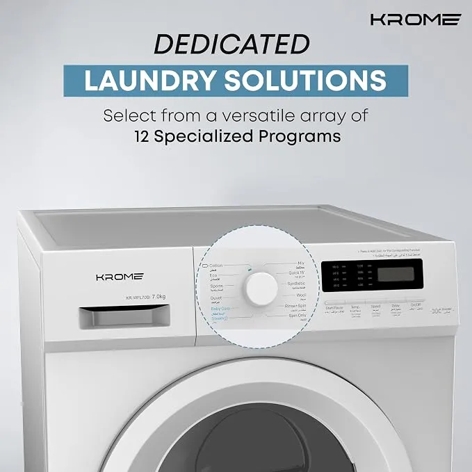 Krome 7KG Front Load Washing Machine – White – KR-WFL70SI 4