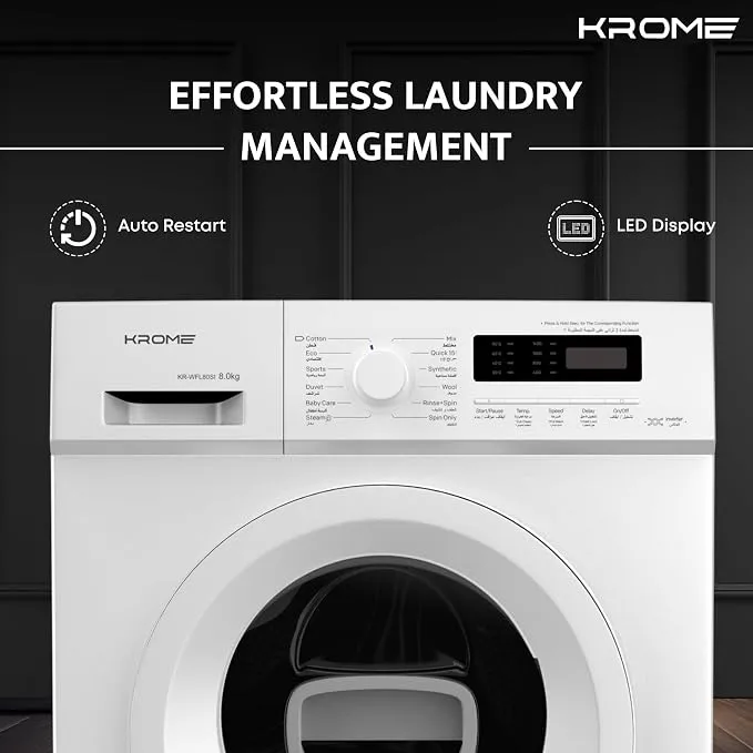Krome 8KG 1400 RPM Front Load Washing Machine – White – KR-WFL80SI 2