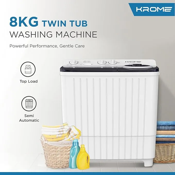 Krome 8KG Twin Tub Washing Machine – KR-WSA80K
