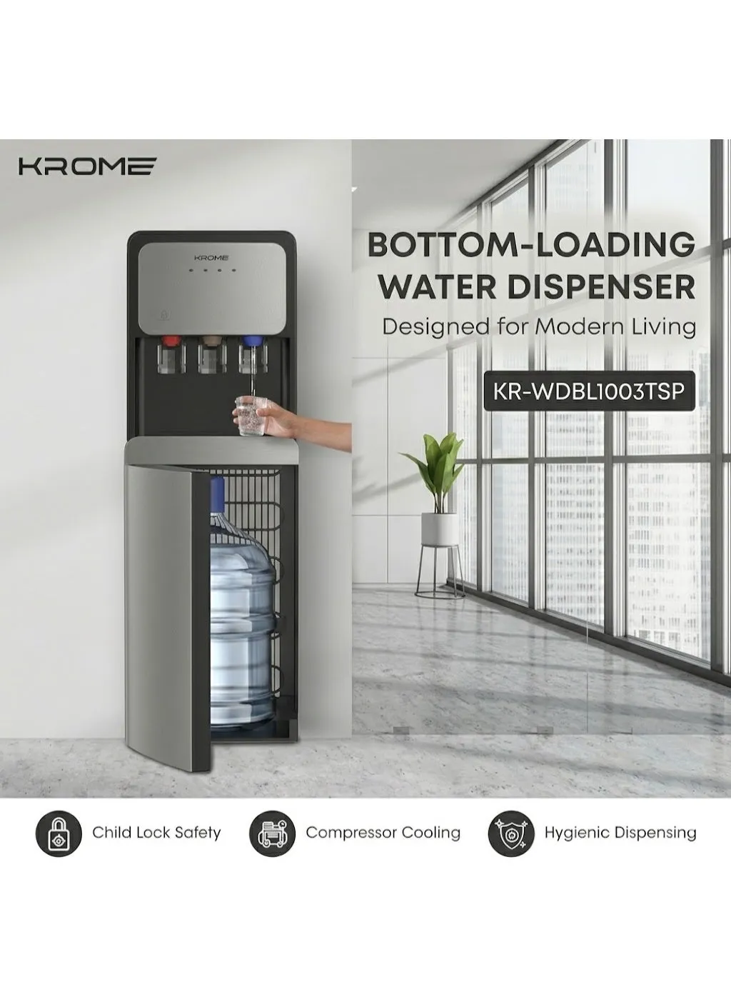 Krome Bottom Load 3Tap Water Dispenser – KR-WDBL10003TSP