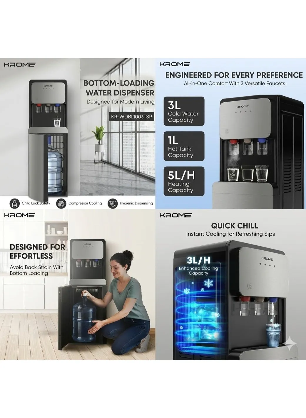 Krome Bottom Load 3Tap Water Dispenser – KR-WDBL10003TSP 4