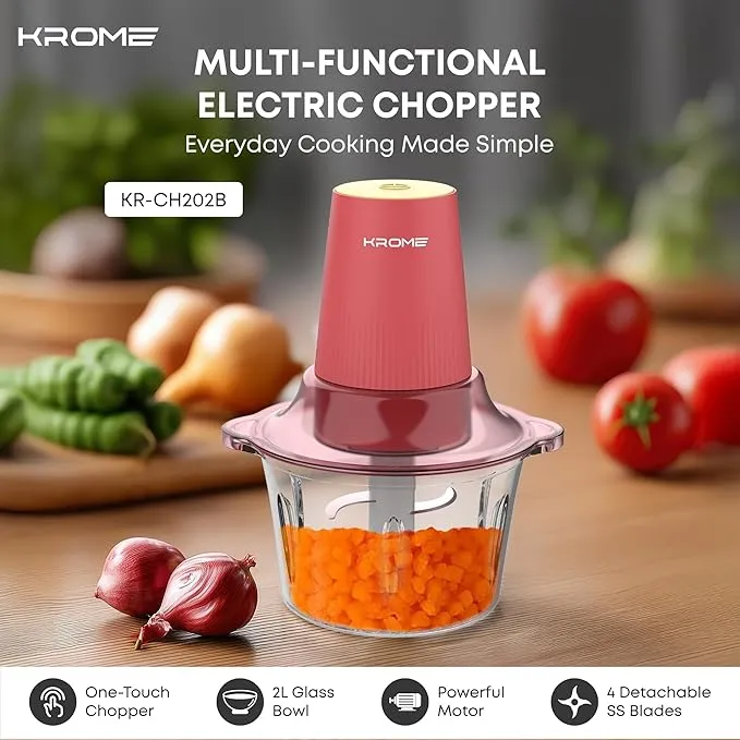 Krome Glass 2L Twinblade Food Chopper – KR-CH202B 3