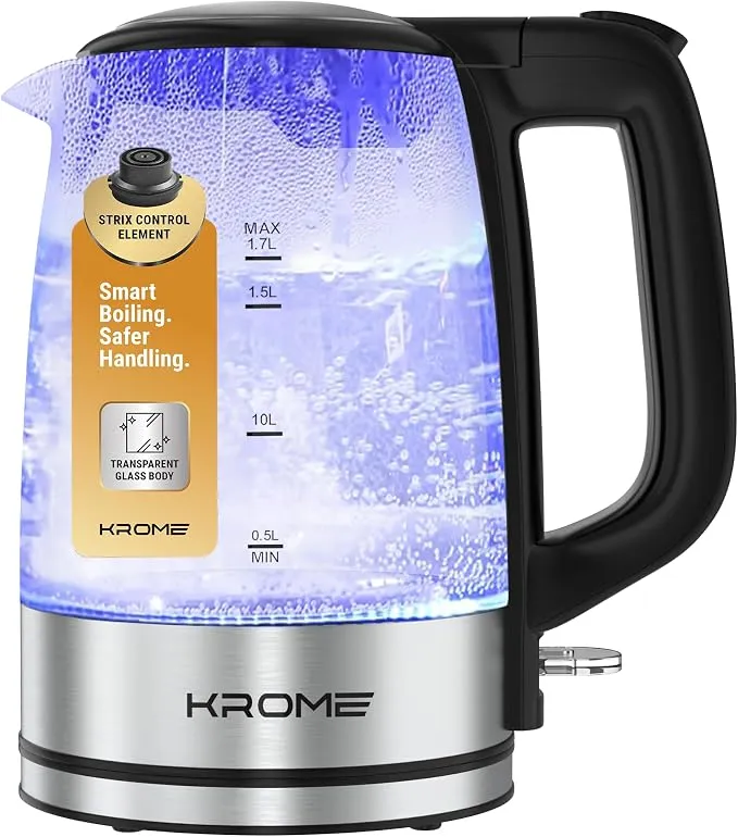 Krome Glass Body 1.7L Electric Kettle – KR-KTG110PD 2