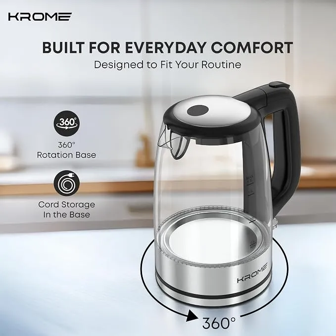 Krome Glass Body 1.7L Electric Kettle – KR-KTG110PD 3