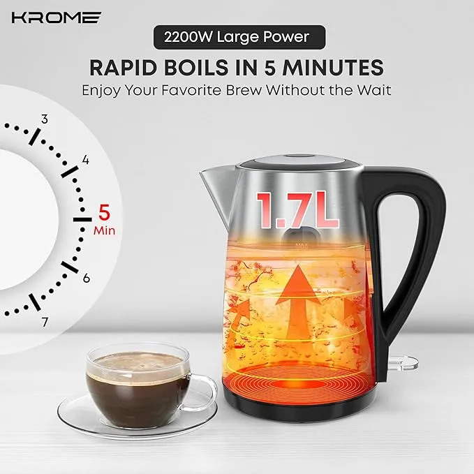 Krome Steel 1.7L Electric Kettle – KR-KTSS210PD