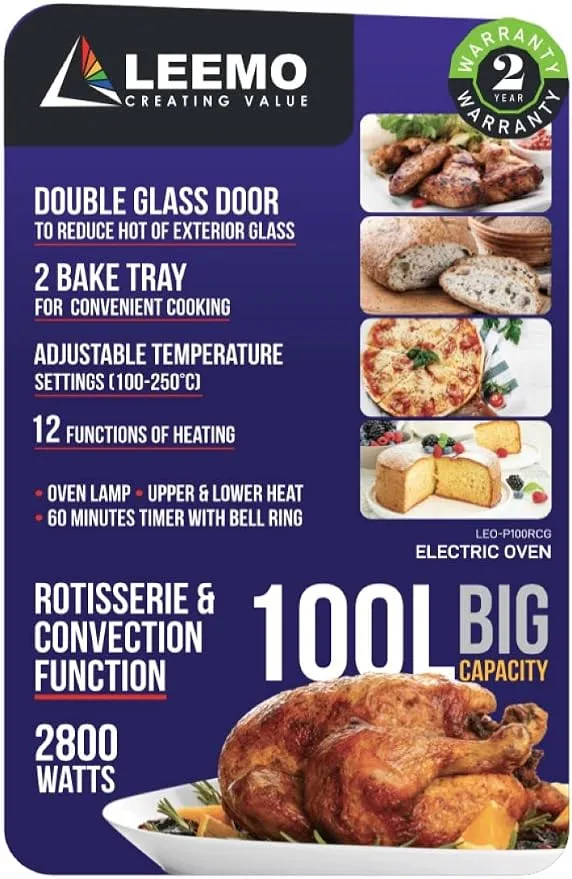Leemo 100L Glass Door Electric Oven – LEO-P100RCGDOUBLE 3