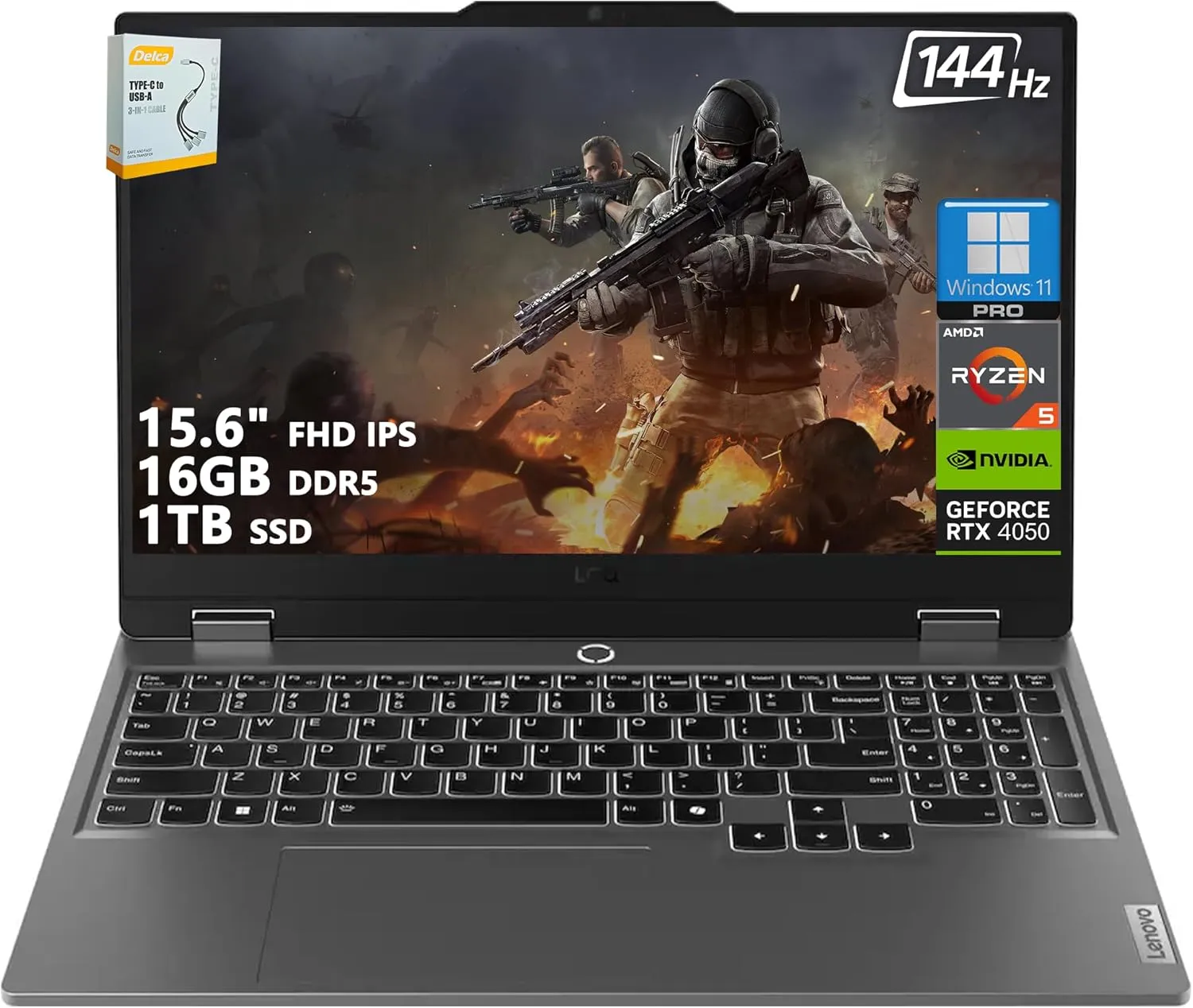 Lenovo LOQ Gaming Laptop | 15.6" FHD IPS 144Hz (100% sRGB G-SYNC) | AMD Ryzen 5 7235HS | 16GB DDR5 1TB SSD | NVIDIA GeForce RTX 4050 6GB | Backlit Wi-Fi 6 Privacy Camera Win11 Pro w/DLCA Accessory