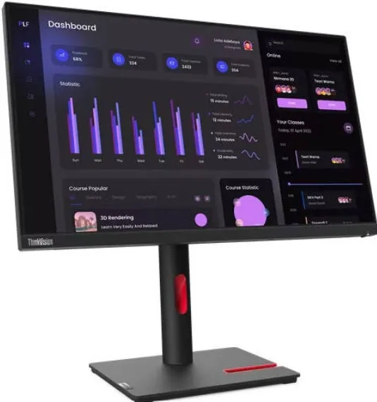 Lenovo ThinkVision 23.8″ T24i-30 Monitor, 60Hz FHD IPS Display with Eyesafe, 4ms Response Time, Phone Holder, 99% sRGB, 6-bit, Tilt/Swivel/Lift/Pivot Stand, HDMI, VGA, DP, Black | 63CFMATXUK 2