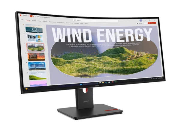 Lenovo ThinkVision T34WD-40 Monitor, 34" VA Display, WQHD Resolution, 120Hz Refresh Rate, 4ms (Extreme Mode) Response Time, 1500R Curvature, 16.7m Color Display, Black | 64AEGAT1UK