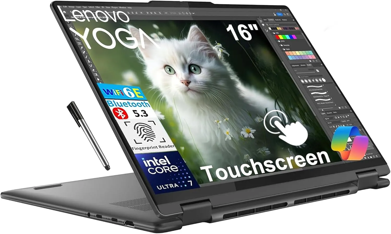 Lenovo Yoga 7i 2-in-1 Laptop, 16" FHD+ 2K Touchscreen Display, 12-core Intel Core Ultra 7 155U, 16GB LPDDR5X, 1TB SSD, Backlit KB, Fingerprint, Thunderbolt 4, Win 11 Home, Storm Grey, EAT 16GB USB Pen
