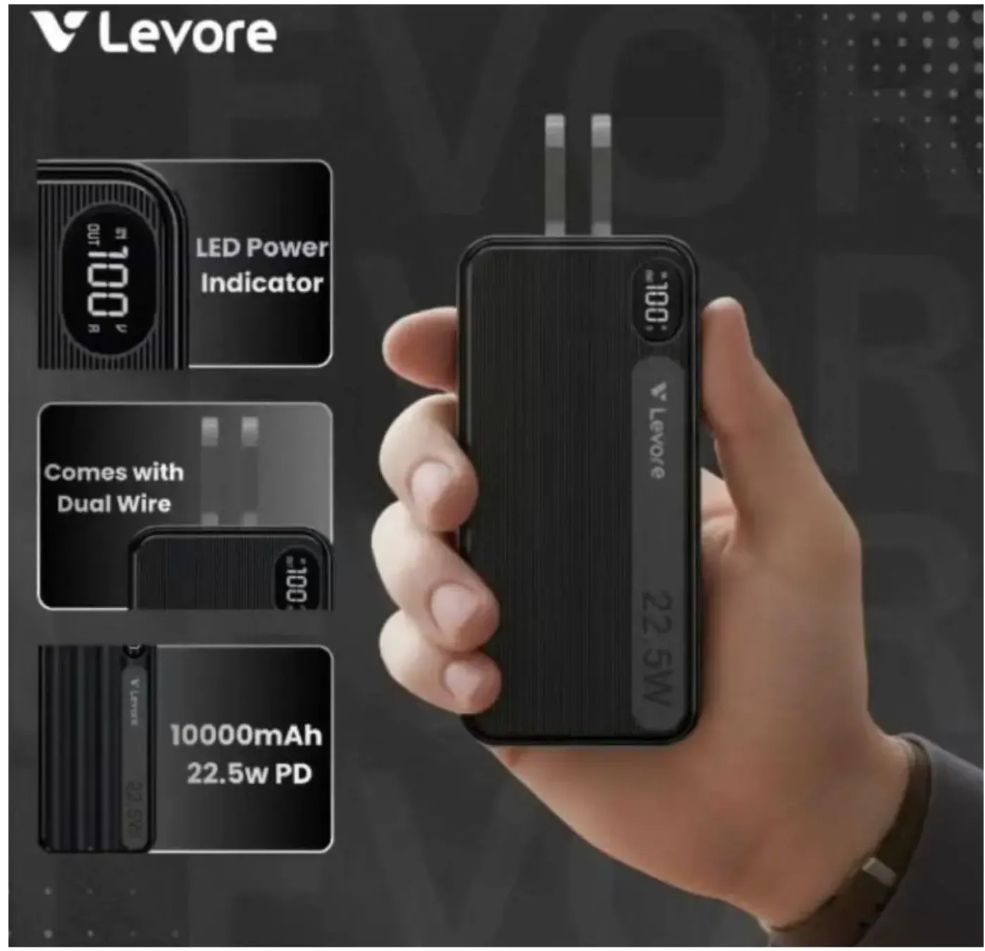 Levore Fast Charging Power Bank 10000mAh Black – LP515 3