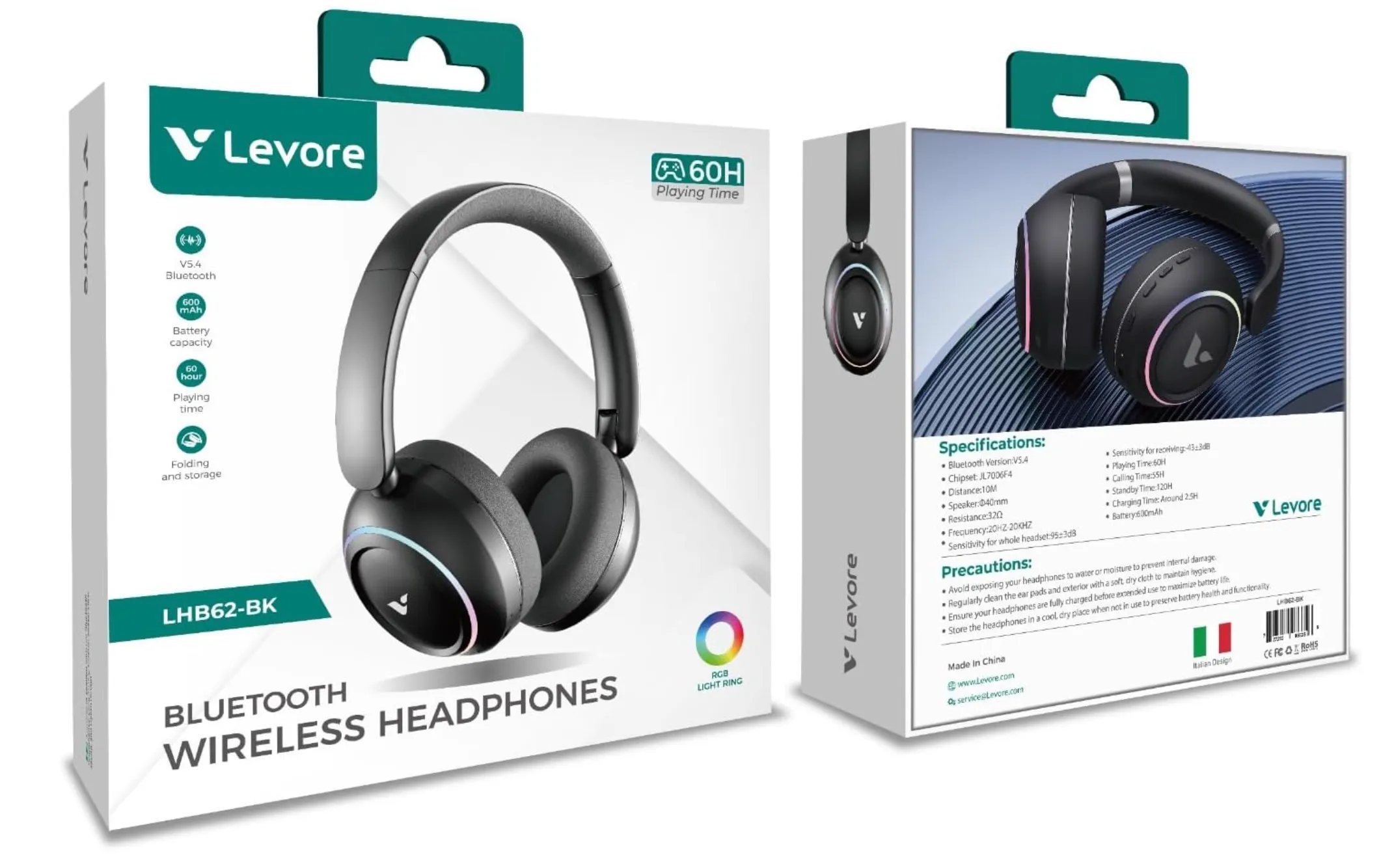 LEVORE LHB62-BK Bluetooth Headphones with Active Noise Cancellation (ANC), Wireless Over-Ear Headset, Deep Bass, 40H Playtime, Fast Charging, Built-in Mic – Black 2