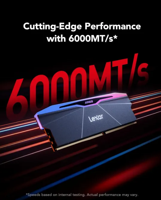 Lexar ARES RGB 2nd Gen 32GB Kit DDR5 6000MHz CL30 UDIMM Desktop RAM – 2×16GB, RGB, Black, Intel XMP 3.0 / AMD EXPO