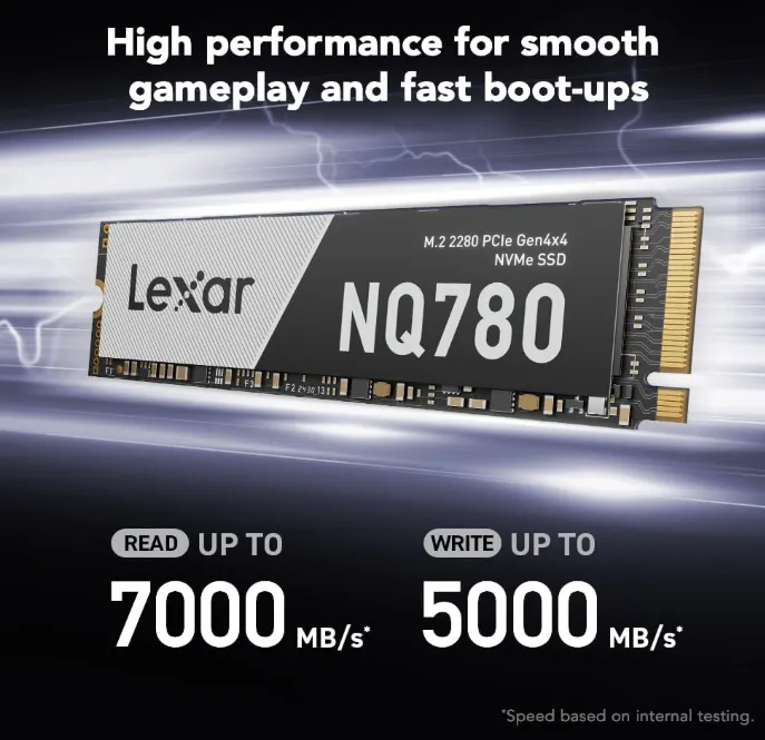 Lexar NQ780 2TB PCIe Gen4x4 M.2 2280 NVMe Internal SSD – Up to 7000MB/s Read, 5000MB/s Write (LNQ780X002T-RNNNG)