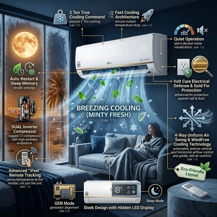 LG 2 Ton Inverter T3 Split Air Conditioner, S4UQ24K23QE 5