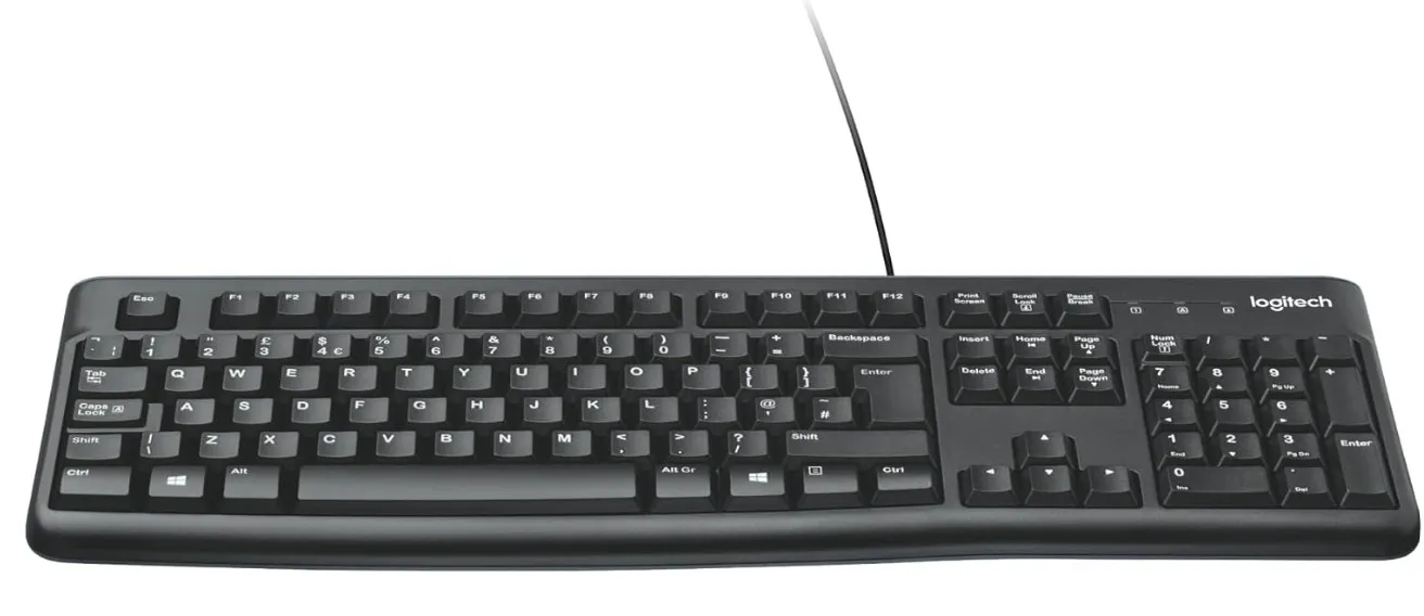 Logitech K120 Wired Keyboard for Windows, USB Plug and Play, Full Size, Spill Resistant, Curved Space bar PC / Laptop, English Layout Black, 2229310