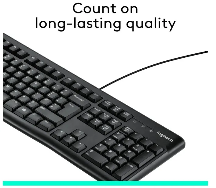 Logitech K120 Wired Keyboard for Windows, USB Plug and Play, Full Size, Spill Resistant, Curved Space bar PC / Laptop, English Layout Black, 2229310 3