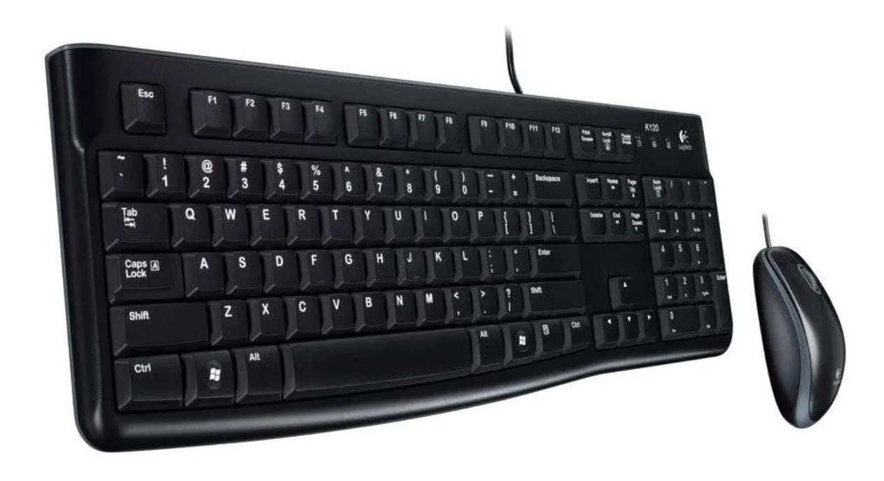Logitech MK120 Wired Keyboard and Mouse for Windows, Optical Wired Mouse, USB Plug-and-Play, Full-Size, PC / Laptop, English Layout - Black