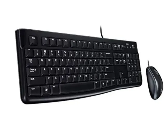 Logitech MK120 Wired Keyboard and Mouse for Windows, Optical Wired Mouse, USB Plug-and-Play, Full-Size, PC / Laptop, English Layout - Black