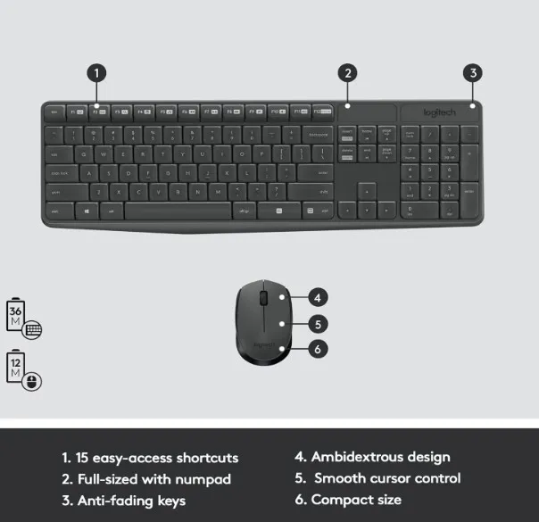 Logitech MK235 Wireless Keyboard And Mouse Combo, 2.4 Ghz, English/ Arabic, Black 5