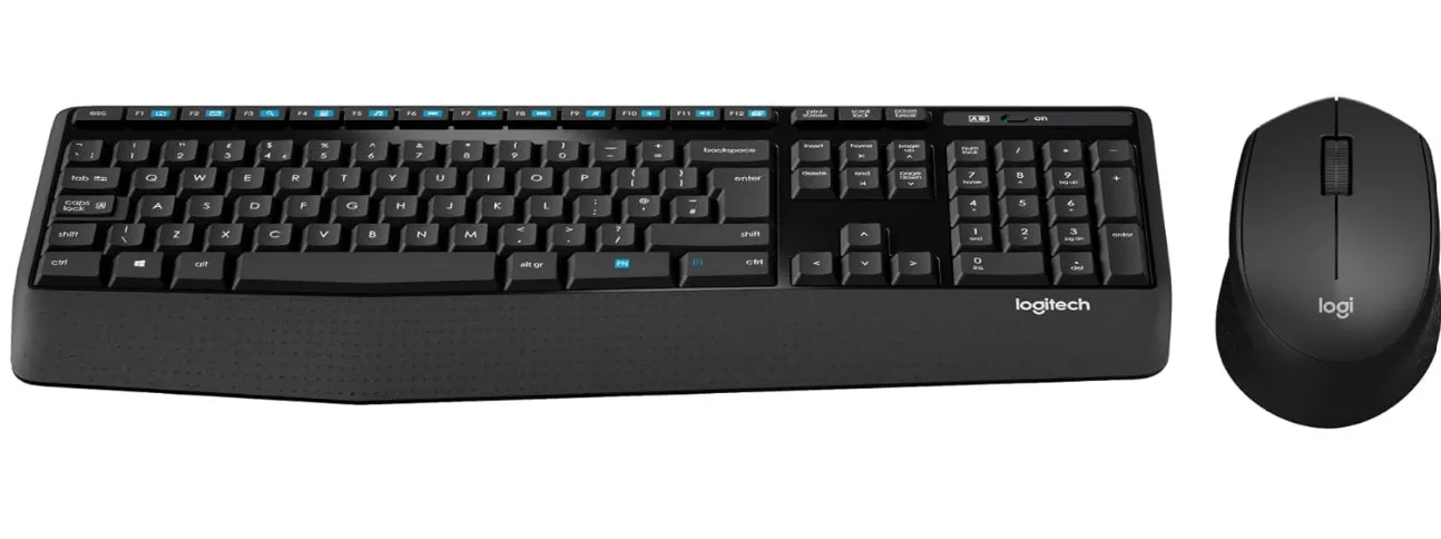 Logitech MK345 Wireless Keyboard and Mouse Combo, 10m Operating Distance, USB Receiver Interface, 1000DPI Sensor Resolution, With Palm Rest, English Arabic Layout, Black | 920-010068