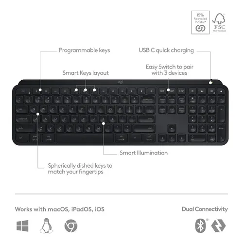 LOGITECH MX KEYS S WIRELESS KEYBOARD (920-011406) BLACK 3