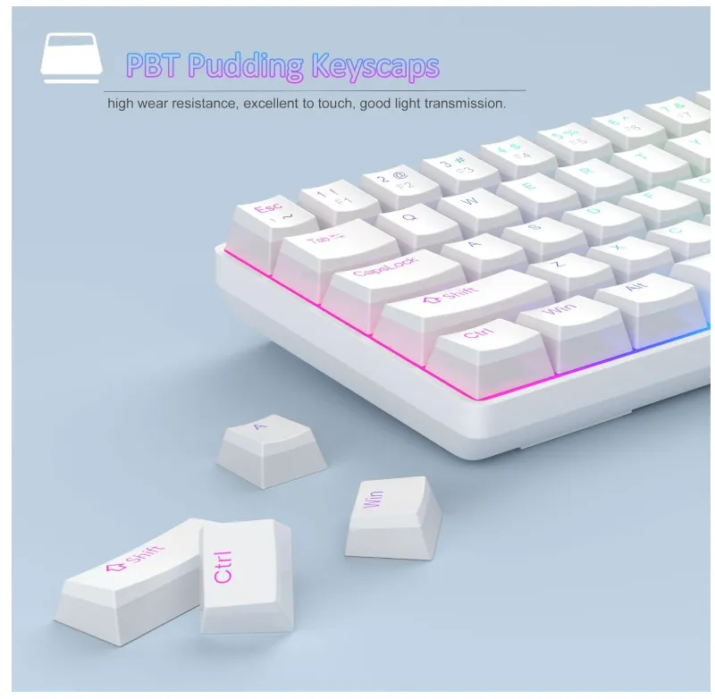 MageGee Portable 60% Mechanical Gaming Keyboard, Red Switch, PBT Pudding Keycaps RGB Backlit Compact 68 Keys Mini Wired Office Keyboard for Windows Laptop PC - White 3
