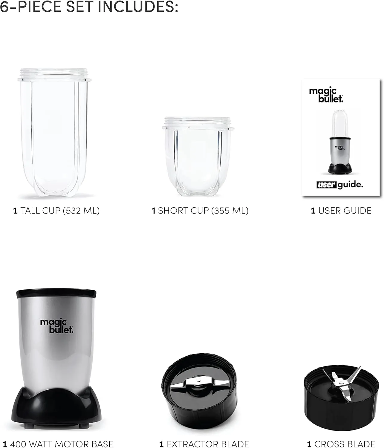 Magic Bullet, Multi-Function High-Speed Blender ,Black/Silver,4 Piece Set, MB4-0612 3