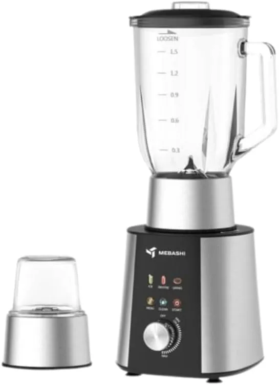 MEBASHI 2-in-1 Blender, 1.5 L, 1200 W, Black Steel, Glass Jar (ME-BL2000)