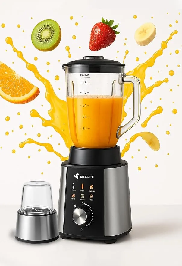 MEBASHI 2-in-1 Blender, 1.5 L, 1200 W, Black Steel, Glass Jar (ME-BL2000) 3