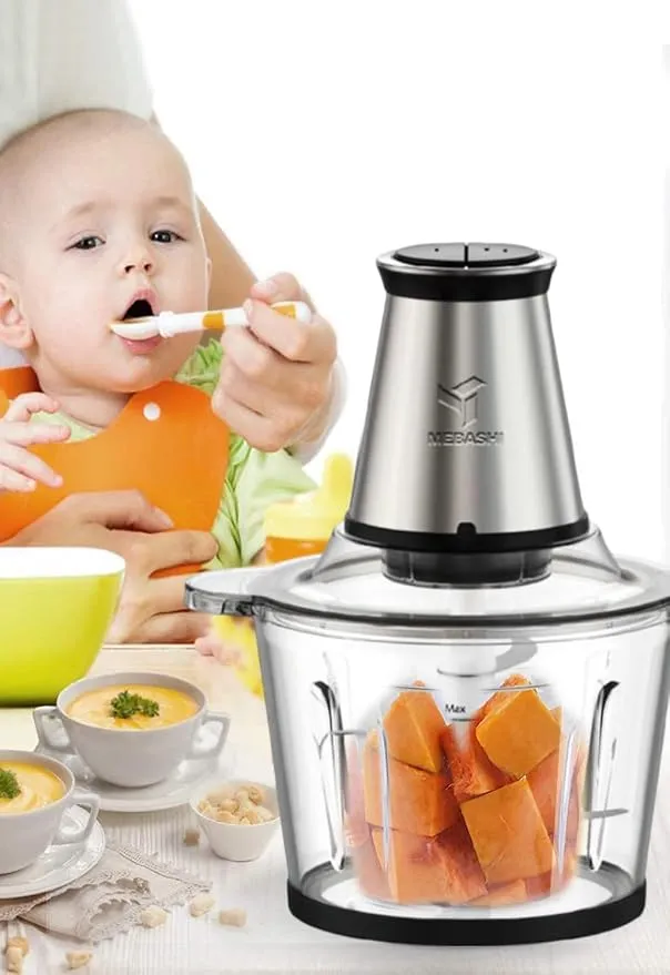 MEBASHI 3L Chopper, Two Speeds, Safety Switch, Stainless Steel Blades, (ME-CH4000) Black(500W)