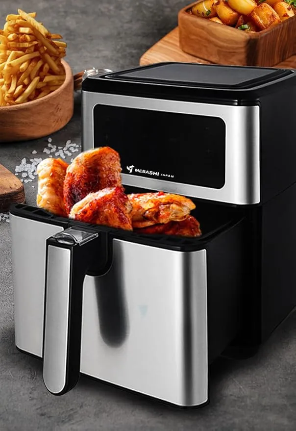 Mebashi 5.5L Air Fryer, Touch Screen, 3 Fan Speeds, Ceramic Coating, Black Steel (ME-AF981s)(1550-1850W) 4