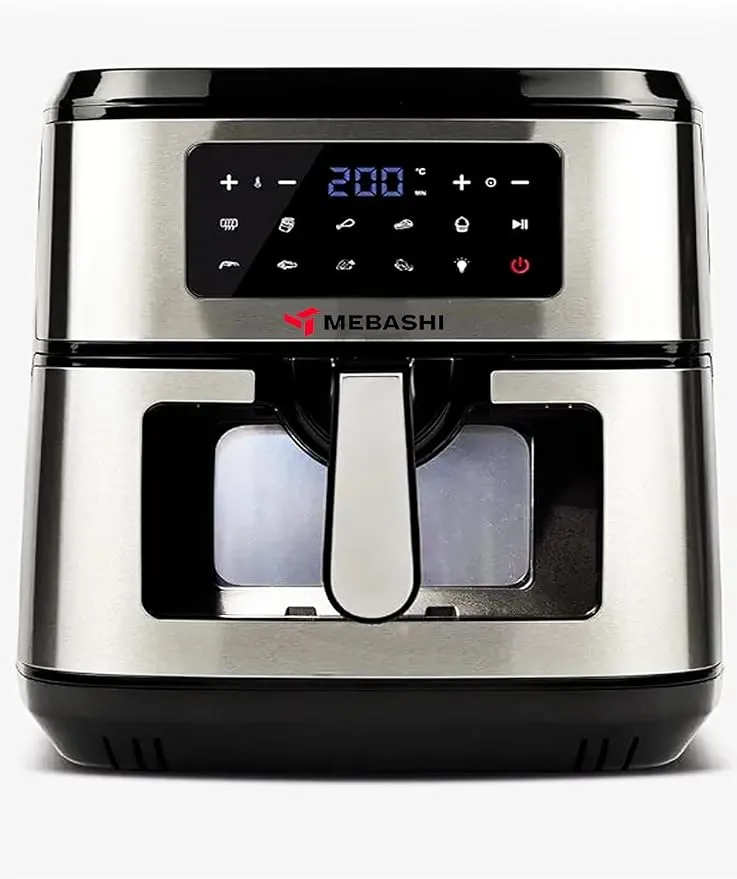 Mebashi 7.5L Air Fryer, Black Silver Air Fryer, Glass Window, Cooking Food Without Oil, 9 Pre-Set Programs (ME-AF971)(1600-1800W)