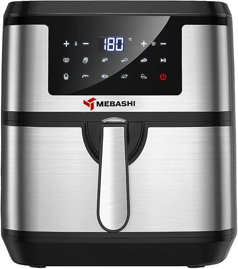 MEBASHI Air Fryer, 7.5L Capacity, LED Touch Screen,Black Silver Air Fryer, Air Cooking Machine, 10 Pre-Set Cooking Machine (ME-AF969)(1600-1800W)