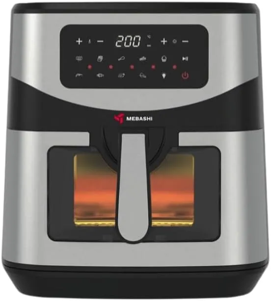MEBASHI Air Fryer, 9.2 L Capacity, Digital Touch Screen,1800W, Glass Window, Black Steel (ME-AF985)