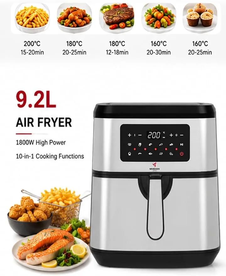 MEBASHI Air Fryer, 9.2 L, Digital Touch Screen, 10 Preset Programs,1800W, Black Steel (ME-AF987) 3