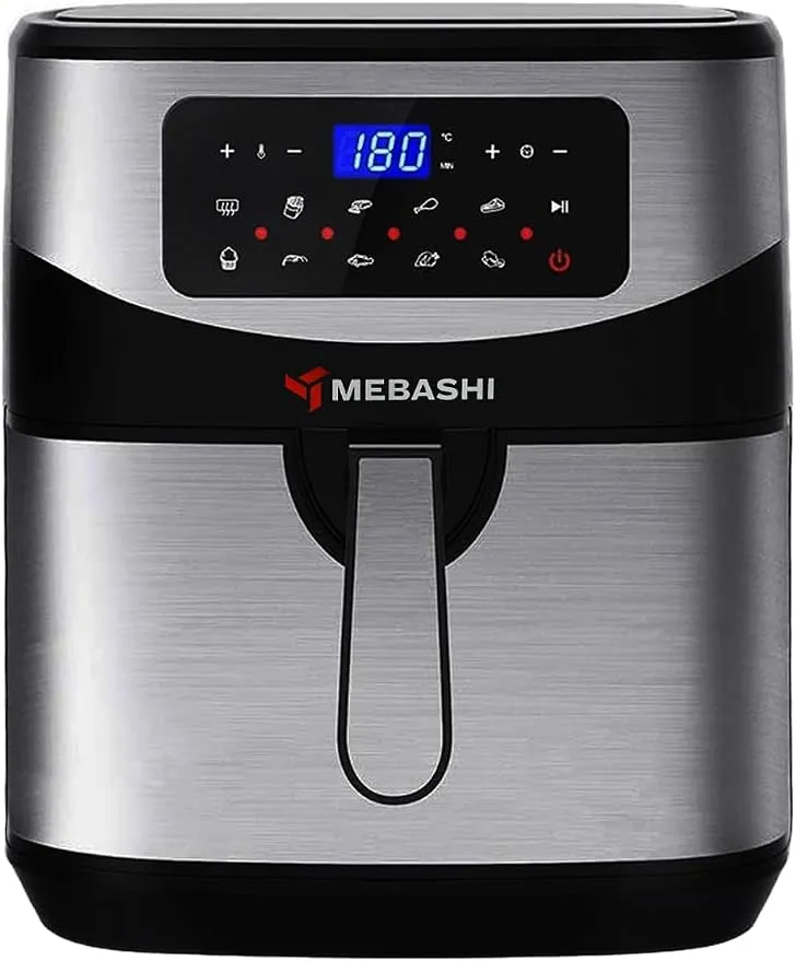 MEBASHI Air Fryer, 9.2L Outer Pot, 7.0L Inner Basket, Digital Touch Screen, 10 Preset Programs, 1600-1800W, Black-Silver (ME-AF959)