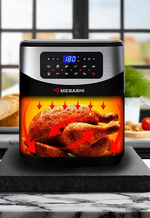 MEBASHI Air Fryer, 9.2L Outer Pot, 7.0L Inner Basket, Digital Touch Screen, 10 Preset Programs, 1600-1800W, Black-Silver (ME-AF959) 4