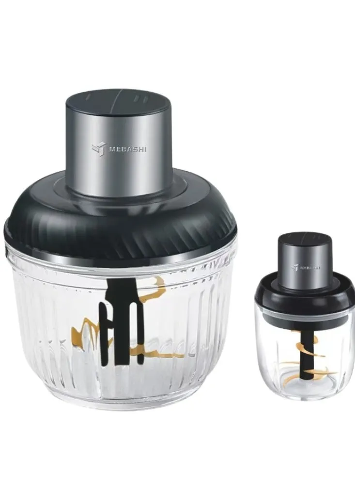 MEBASHI Chopper, 600W,2 Bowls (3L + 0.7L Capacity), 2 Speeds With Safety Switch, Removable Stainless Steel Blades, (ME-CH4006) Black