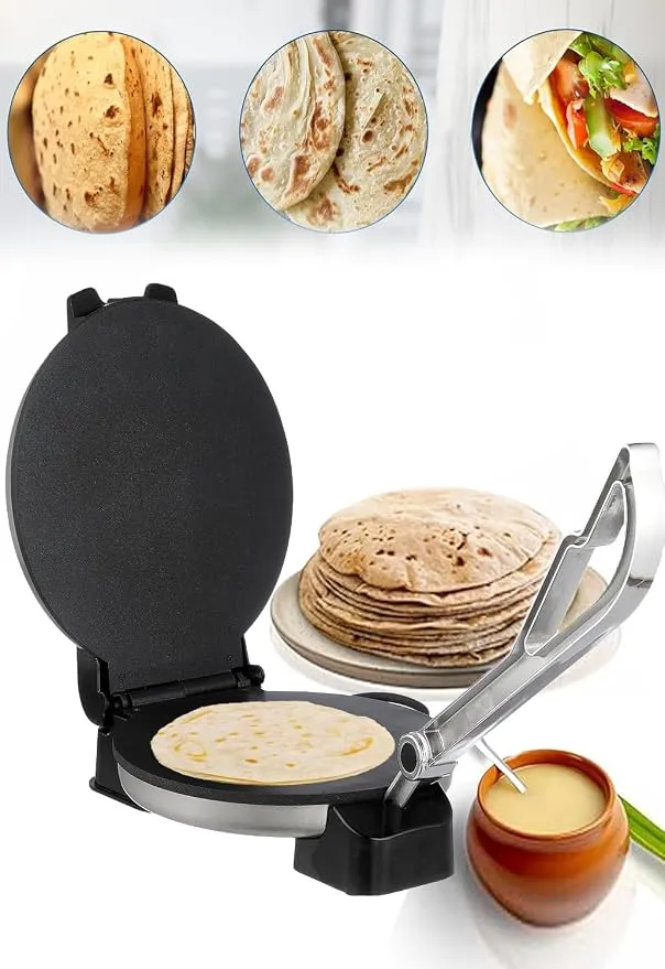 MEBASHI Electric Non-Stick Roti/Dosa Maker – 1600W Multi-Function Appliance for Roti, Dosa, Omelette, and Crepes with Chromed Aluminum Press Handle(ME-RM102-S) (1600W)